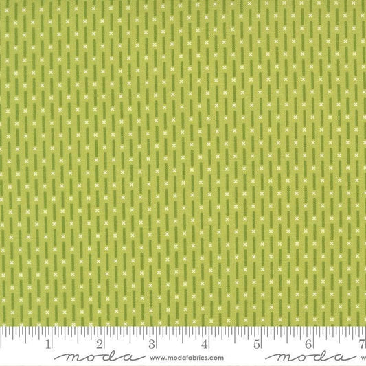 Image of Poinsettia and Pear Candy Stripe Pistachio quilting cotton fabric by Sherri & Chelsi for Moda Fabrics. Features stripes on a green background. Cute Little Fabric Shop.