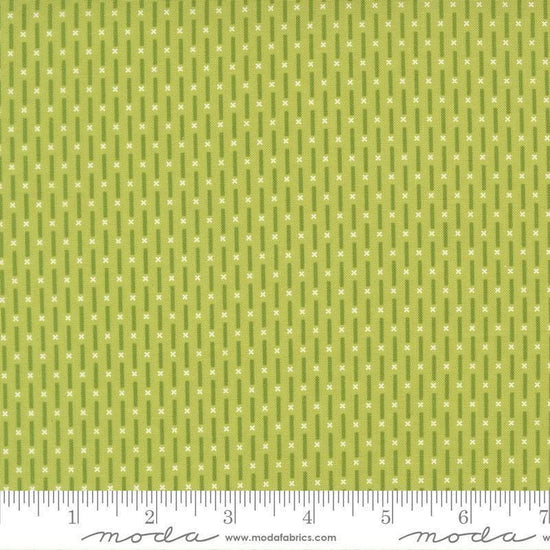 Image of Poinsettia and Pear Candy Stripe Pistachio quilting cotton fabric by Sherri & Chelsi for Moda Fabrics. Features stripes on a green background. Cute Little Fabric Shop.