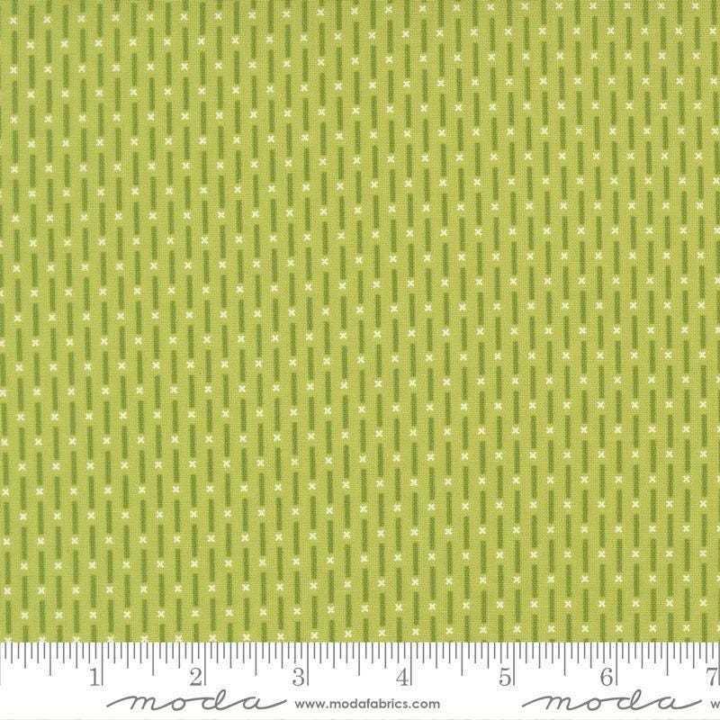 Image of Poinsettia and Pear Candy Stripe Pistachio quilting cotton fabric by Sherri & Chelsi for Moda Fabrics. Features stripes on a green background. Cute Little Fabric Shop.
