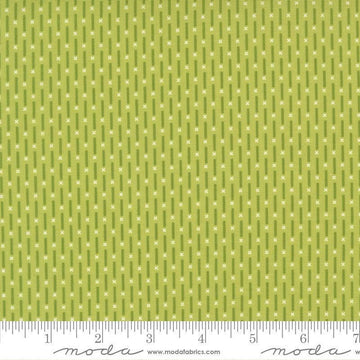 Image of Poinsettia and Pear Candy Stripe Pistachio quilting cotton fabric by Sherri & Chelsi for Moda Fabrics. Features stripes on a green background. Cute Little Fabric Shop.