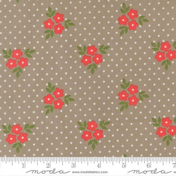 Image of Poinsettia and Pear Bouquet Stone quilting cotton fabric by Sherri & Chelsi for Moda Fabrics. Features flowers on a gray background. Cute Little Fabric Shop.