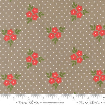Image of Poinsettia and Pear Bouquet Stone quilting cotton fabric by Sherri & Chelsi for Moda Fabrics. Features flowers on a gray background. Cute Little Fabric Shop.