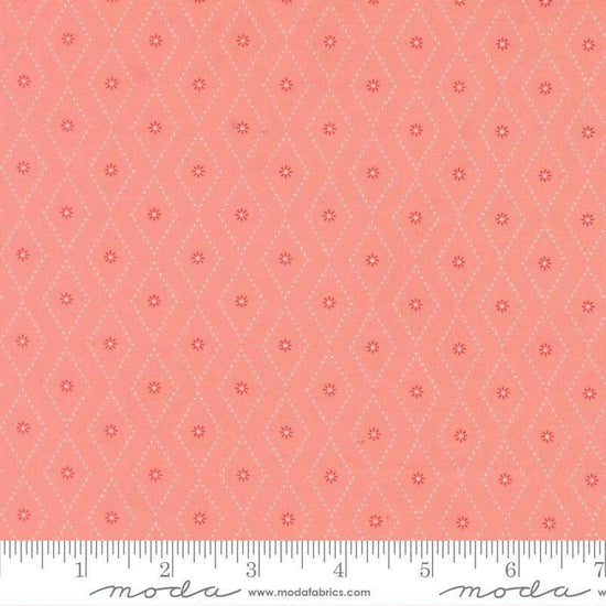 Image of Poinsettia and Pear Argyle Carnation quilting cotton fabric by Sherri & Chelsi for Moda Fabrics. Features diamonds on a pink background. Cute Little Fabric Shop.