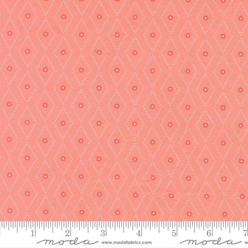 Image of Poinsettia and Pear Argyle Carnation quilting cotton fabric by Sherri & Chelsi for Moda Fabrics. Features diamonds on a pink background. Cute Little Fabric Shop.