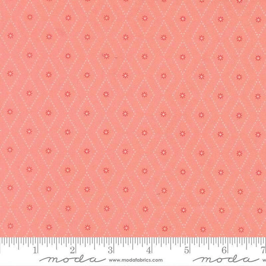 Image of Poinsettia and Pear Argyle Carnation quilting cotton fabric by Sherri & Chelsi for Moda Fabrics. Features diamonds on a pink background. Cute Little Fabric Shop.