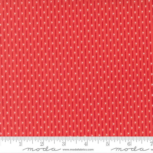 Image of Poinsettia and Pear Candy Stripe Geranium quilting cotton fabric by Sherri & Chelsi for Moda Fabrics. Features stripes on a pink background. Cute Little Fabric Shop.