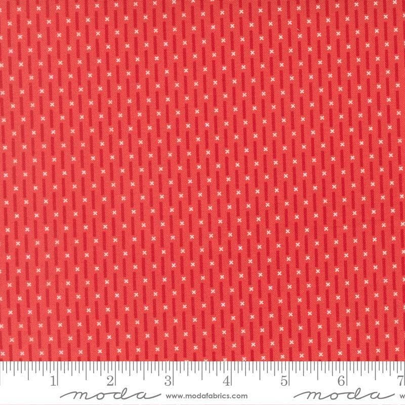 Image of Poinsettia and Pear Candy Stripe Geranium quilting cotton fabric by Sherri & Chelsi for Moda Fabrics. Features stripes on a pink background. Cute Little Fabric Shop.