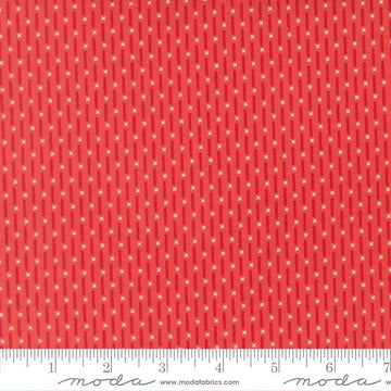 Image of Poinsettia and Pear Candy Stripe Geranium quilting cotton fabric by Sherri & Chelsi for Moda Fabrics. Features stripes on a pink background. Cute Little Fabric Shop.
