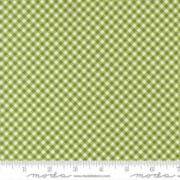 Image of Poinsettia and Pear Gingham Fresh Grass quilting cotton fabric by Sherri & Chelsi for Moda Fabrics. Features gingham on a green background. Cute Little Fabric Shop.