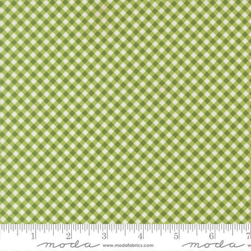 Image of Poinsettia and Pear Gingham Fresh Grass quilting cotton fabric by Sherri & Chelsi for Moda Fabrics. Features gingham on a green background. Cute Little Fabric Shop.