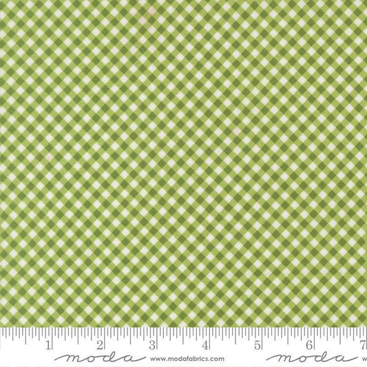 Image of Poinsettia and Pear Gingham Fresh Grass quilting cotton fabric by Sherri & Chelsi for Moda Fabrics. Features gingham on a green background. Cute Little Fabric Shop.