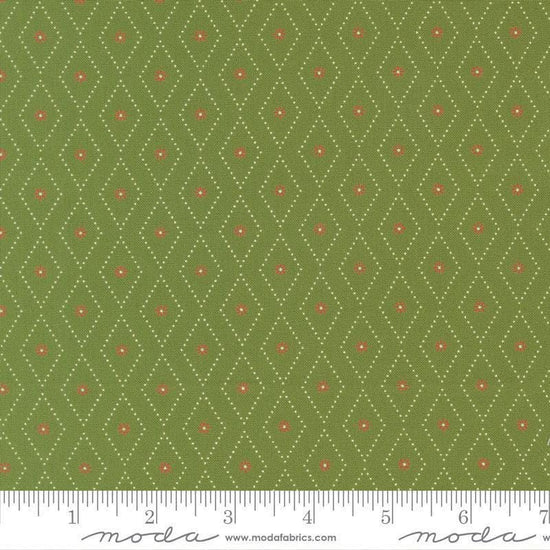 Image of Poinsettia and Pear Argyle Evergreen quilting cotton fabric by Sherri & Chelsi for Moda Fabrics. Features diamonds on a green background. Cute Little Fabric Shop.