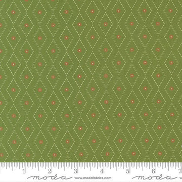 Image of Poinsettia and Pear Argyle Evergreen quilting cotton fabric by Sherri & Chelsi for Moda Fabrics. Features diamonds on a green background. Cute Little Fabric Shop.
