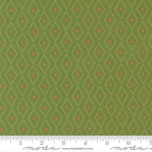 Image of Poinsettia and Pear Argyle Evergreen quilting cotton fabric by Sherri & Chelsi for Moda Fabrics. Features diamonds on a green background. Cute Little Fabric Shop.