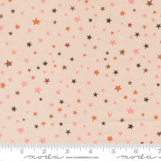 Image of Purrs and Boos Stars Moonbeam quilting cotton fabric by Elena Amo for Moda Fabrics. Features stars on a cream background. Cute Little Fabric Shop.