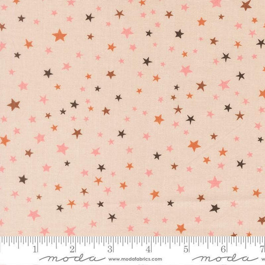 Image of Purrs and Boos Stars Moonbeam quilting cotton fabric by Elena Amo for Moda Fabrics. Features stars on a cream background. Cute Little Fabric Shop.