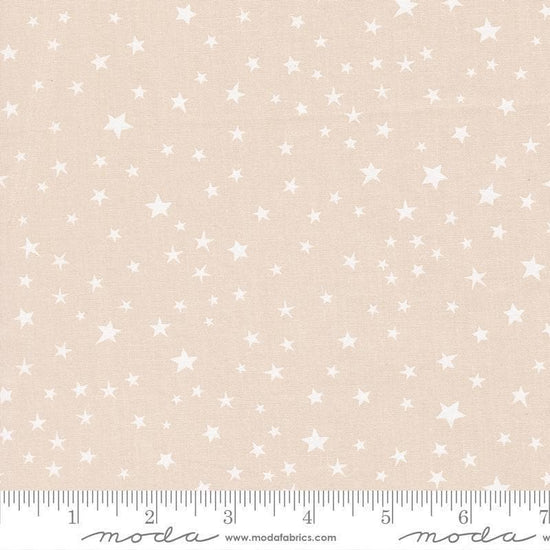 Image of Purrs and Boos Stars Moonbeam White quilting cotton fabric by Elena Amo for Moda Fabrics. Features stars on a cream background. Cute Little Fabric Shop.