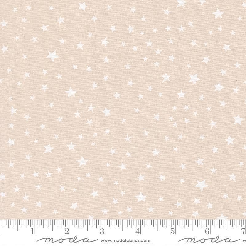 Image of Purrs and Boos Stars Moonbeam White quilting cotton fabric by Elena Amo for Moda Fabrics. Features stars on a cream background. Cute Little Fabric Shop.