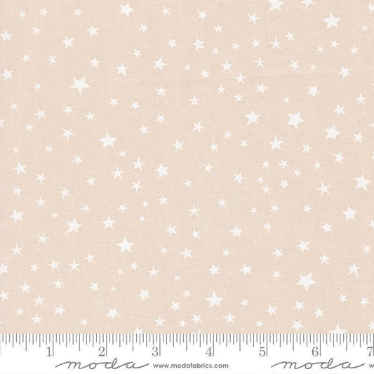 Image of Purrs and Boos Stars Moonbeam White quilting cotton fabric by Elena Amo for Moda Fabrics. Features stars on a cream background. Cute Little Fabric Shop.