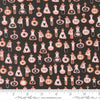Image of Purrs and Boos Poisons Black Cat quilting cotton fabric by Elena Amo for Moda Fabrics. Features potion bottles on a black background. Cute Little Fabric Shop.