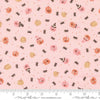 Image of Purrs and Boos Friendly Pumpkins and Spiders Purrfect Pink quilting cotton fabric by Elena Amo for Moda Fabrics. Features pumpkins and spiders on a pink background. Cute Little Fabric Shop.
