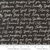 Image of Purrs and Boos Happy Halloween Lettering Black Cat quilting cotton fabric by Elena Amo for Moda Fabrics. Features text on a black background. Cute Little Fabric Shop.