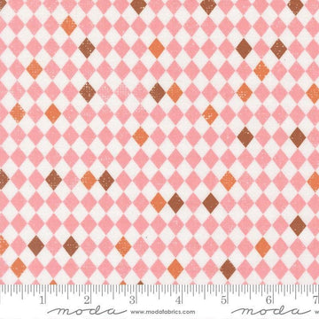 Image of Purrs and Boos Harlequin Candy quilting cotton fabric by Elena Amo for Moda Fabrics. Features harlequin on a pink background. Cute Little Fabric Shop.