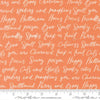 Image of Purrs and Boos Happy Halloween Lettering Pumpkin quilting cotton fabric by Elena Amo for Moda Fabrics. Features text on an orange background. Cute Little Fabric Shop.
