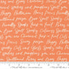 Image of Purrs and Boos Happy Halloween Lettering Pumpkin quilting cotton fabric by Elena Amo for Moda Fabrics. Features text on an orange background. Cute Little Fabric Shop.