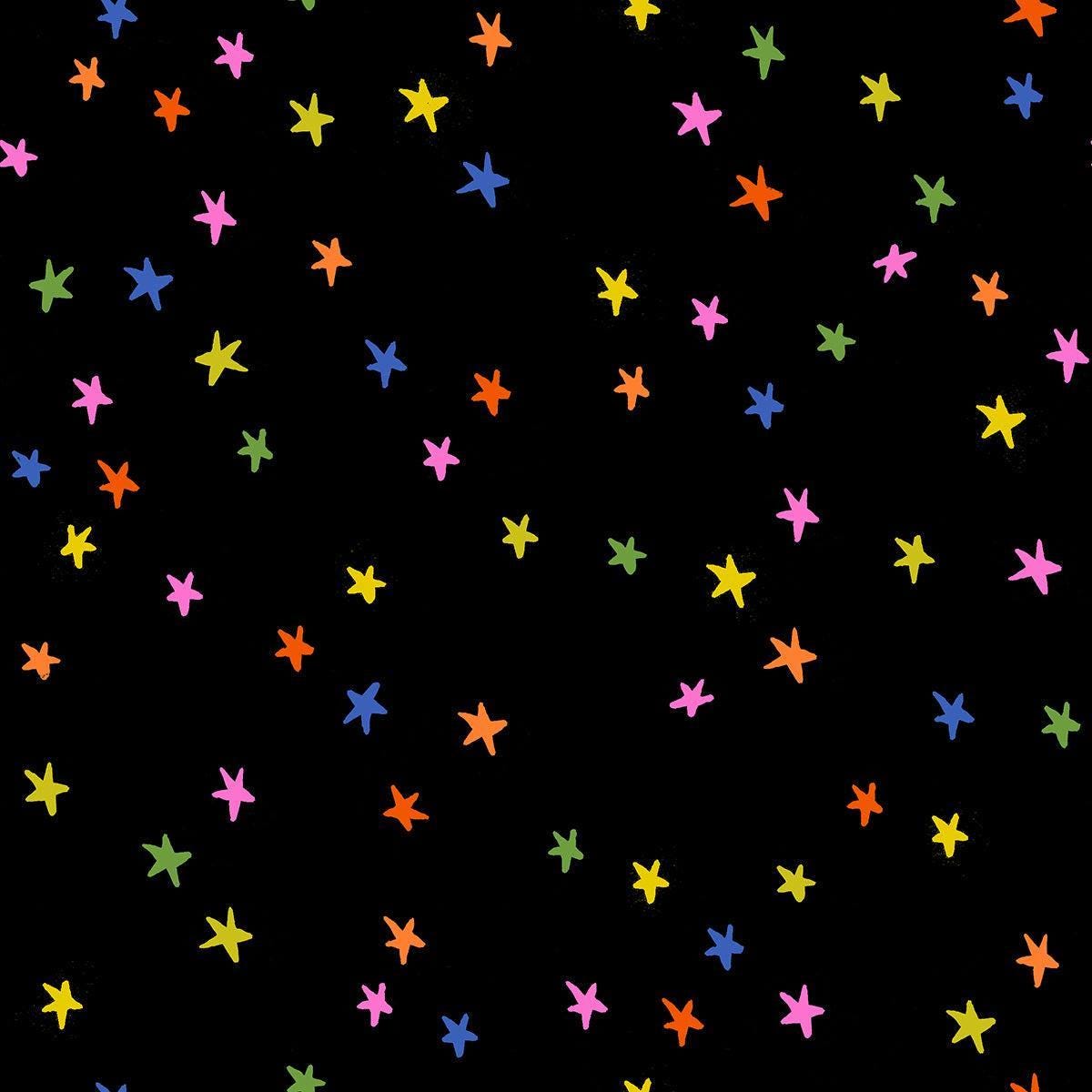 Image of Freaky Familiars Starry Basics Spooky Black quilting cotton fabric by Ruby Star Society for Moda Fabrics. Features stars on a black background. Cute Little Fabric Shop.