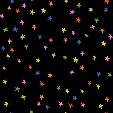 Image of Freaky Familiars Starry Basics Spooky Black quilting cotton fabric by Ruby Star Society for Moda Fabrics. Features stars on a black background. Cute Little Fabric Shop.