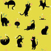 Image of Freaky Familiars Catwalk Citron quilting cotton fabric by Ruby Star Society for Moda Fabrics. Features cats on a yellow background. Cute Little Fabric Shop.