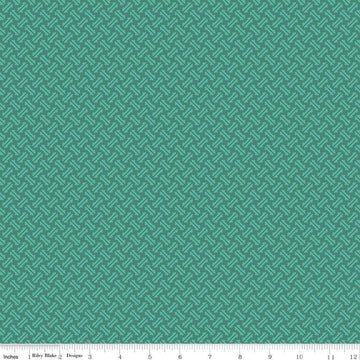 Image of Kipling Gardens Loxley Jade quilting cotton fabric by Lily Ashbury for Riley Blake Designs. Features a geometric pattern on a green background. Cute Little Fabric Shop.