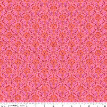 Image of Kipling Gardens Fariweather Hot Pink quilting cotton fabric by Lily Ashbury for Riley Blake Designs. Features flowers on a pink background. Cute Little Fabric Shop.