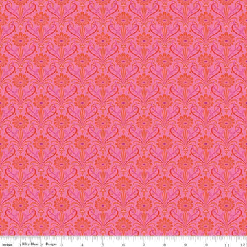 Image of Kipling Gardens Fariweather Hot Pink quilting cotton fabric by Lily Ashbury for Riley Blake Designs. Features flowers on a pink background. Cute Little Fabric Shop.