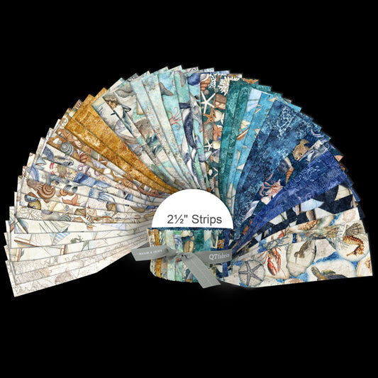 Nauticus 2.5" Rolie Polie Ocean Fabric - STRIP NAUT 6PKN - 42-Piece Precut - QT Fabrics Quilting Cotton Fabric