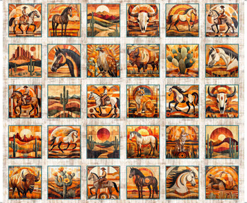 Canyonlands Scenic Picture Patch Panel Birch White Horse Fabric - 32013 - QT Fabrics Quilting Cotton Fabric