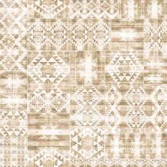 Image of Canyonlands Southwest Blanket Tonal Tan quilting cotton fabric by Morris Creative Group for QT Fabrics. Features a geometric pattern on a cream background. Cute Little Fabric Shop.