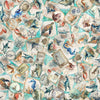 Image of Nauticus Sea Creatures Overlapping Patches Aqua quilting cotton fabric by Morris Creative Group for QT Fabrics. Features ocean icons on a blue background. Cute Little Fabric Shop.