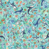 Image of Nauticus Sea Creatures Turquoise quilting cotton fabric by Morris Creative Group for QT Fabrics. Features ocean animals on a blue background. Cute Little Fabric Shop.