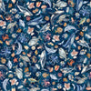 Image of Nauticus Sea Creatures Dark Navy quilting cotton fabric by Morris Creative Group for QT Fabrics. Features ocean animals on a blue background. Cute Little Fabric Shop.