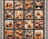 Pandaland Panda Picture Patches Panel Charcoal Black Red Panda Fabric - 31911 - QT Fabrics Quilting Cotton Fabric