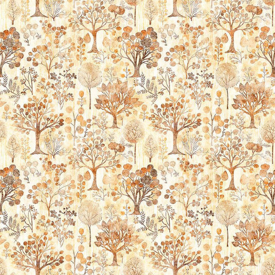 Image of Pandaland Trees Cream quilting cotton fabric by Morris Creative Group for QT Fabrics. Features trees on a cream background. Cute Little Fabric Shop.
