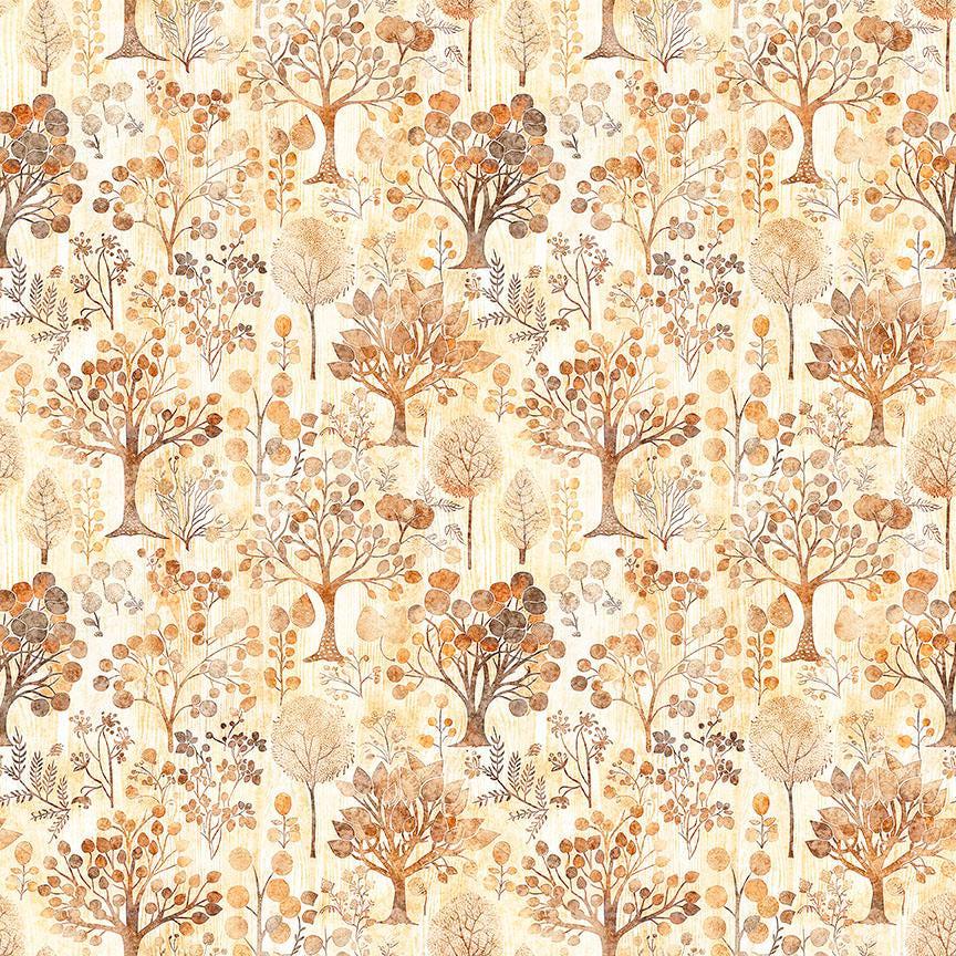 Image of Pandaland Trees Cream quilting cotton fabric by Morris Creative Group for QT Fabrics. Features trees on a cream background. Cute Little Fabric Shop.