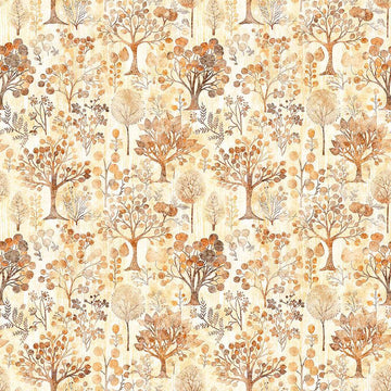 Image of Pandaland Trees Cream quilting cotton fabric by Morris Creative Group for QT Fabrics. Features trees on a cream background. Cute Little Fabric Shop.
