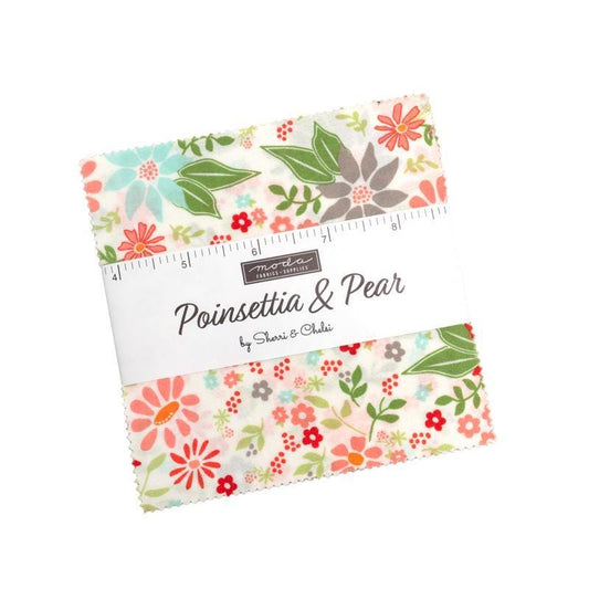 Poinsettia and Pear Charm Pack Floral Fabric - 37710PP - 42-Piece Precut - Moda Fabrics Quilting Cotton Fabric
