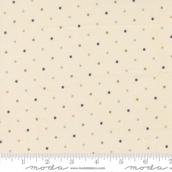 Image of True Love Magic Dot Cream Daydream quilting cotton fabric by Lella Boutique for Moda Fabrics. Features polka dots on a cream background. Cute Little Fabric Shop.