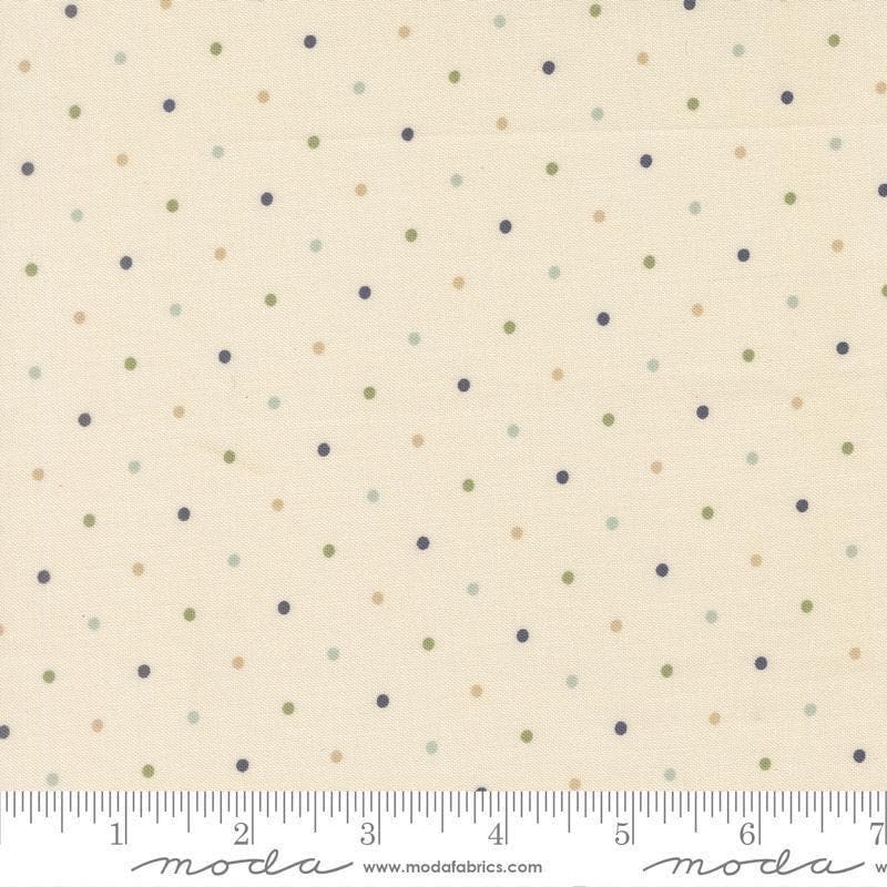 Image of True Love Magic Dot Cream Daydream quilting cotton fabric by Lella Boutique for Moda Fabrics. Features polka dots on a cream background. Cute Little Fabric Shop.