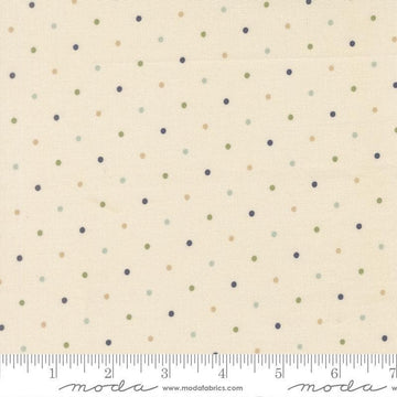 Image of True Love Magic Dot Cream Daydream quilting cotton fabric by Lella Boutique for Moda Fabrics. Features polka dots on a cream background. Cute Little Fabric Shop.
