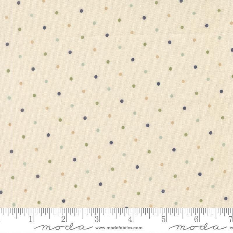 Image of True Love Magic Dot Cream Daydream quilting cotton fabric by Lella Boutique for Moda Fabrics. Features polka dots on a cream background. Cute Little Fabric Shop.